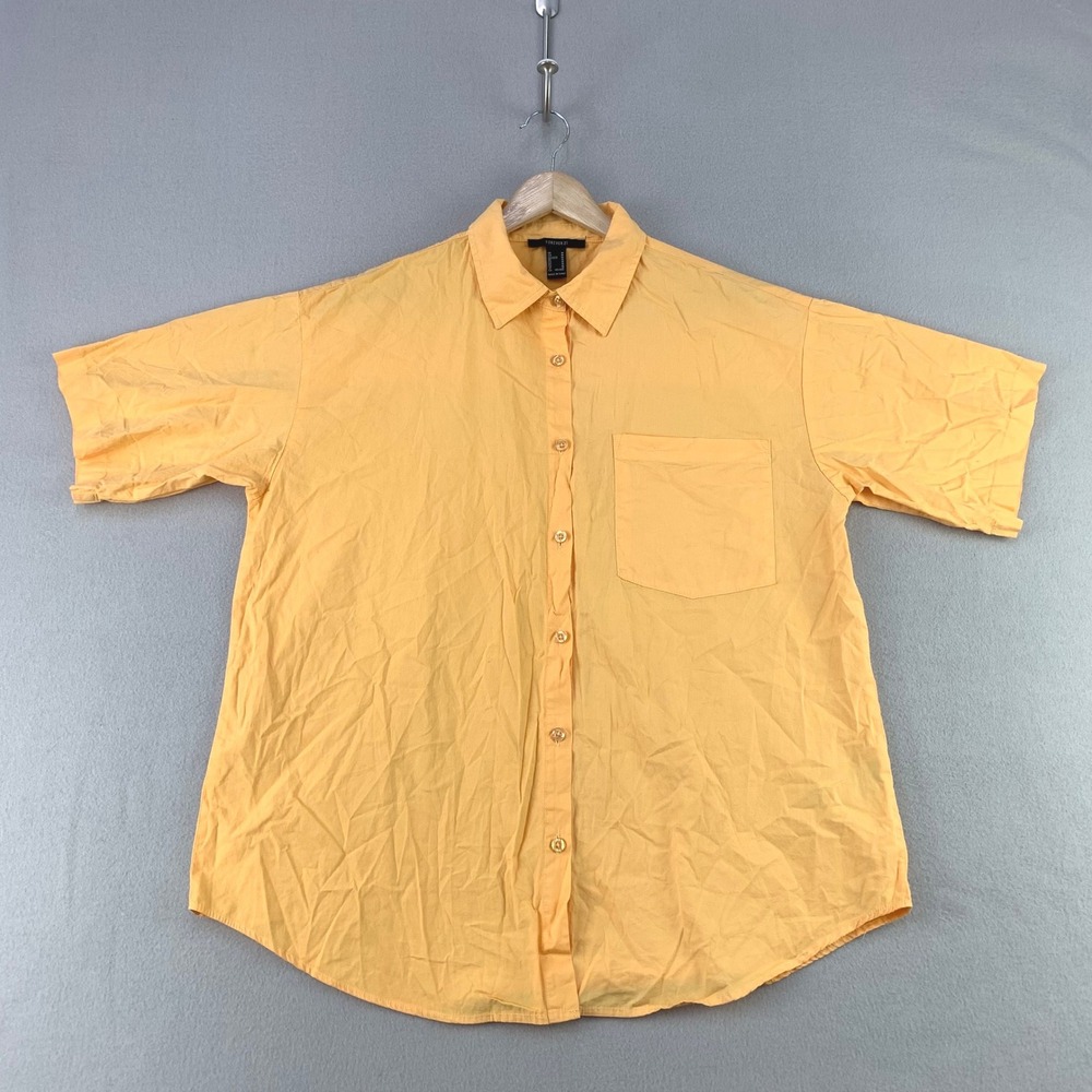 Forever 21 Button Down Shirt Womens M Orange Casual Short Sleeve Cotton